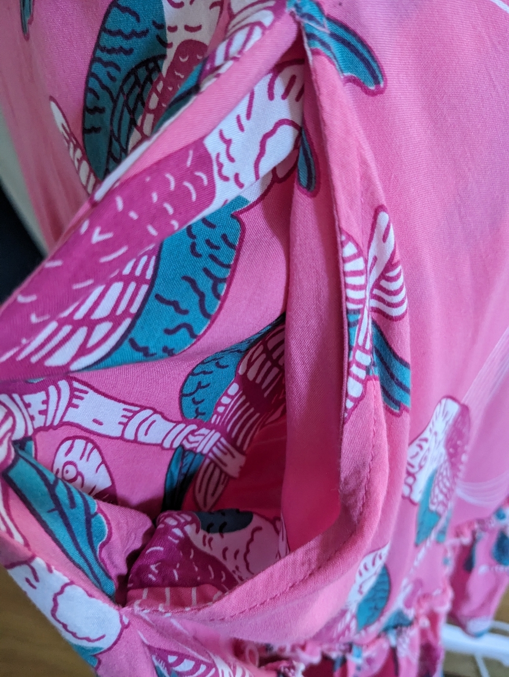 Feather & Find Boho Luxe Floral Tiered Wrap Mini Dress Pink Parrot Large - Picture 6 of 11